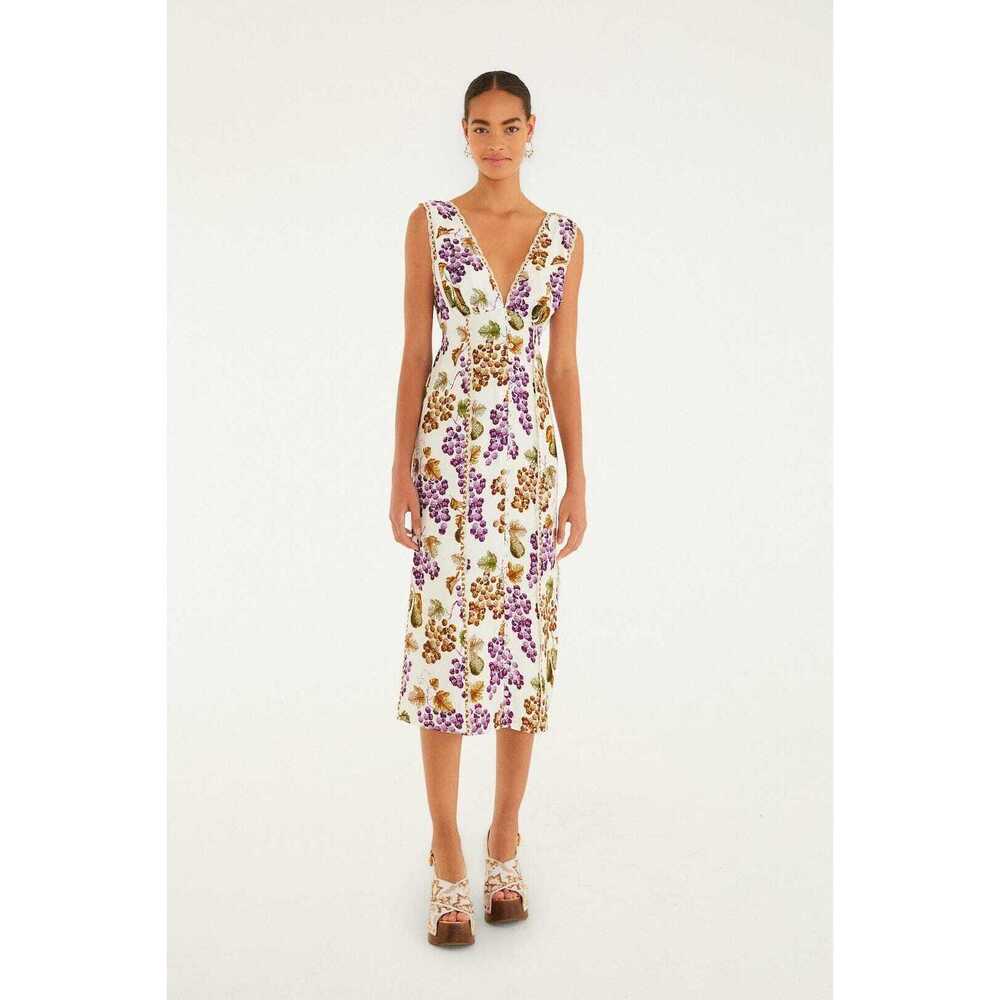 Cream Grape Garden Midi Dress